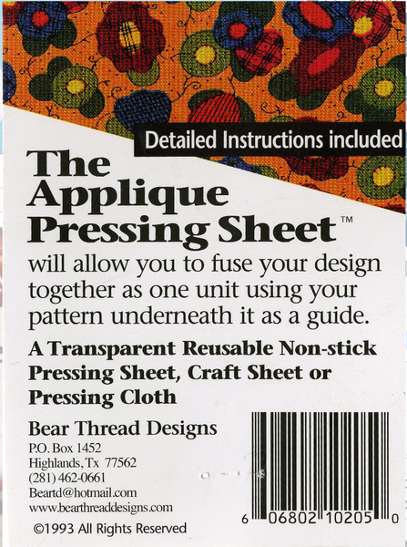 Bear Thread The Applique Pressing Sheet, Transparent Reusable Non-stick  pressing Sheet, Coated with Polylon, 27x30 