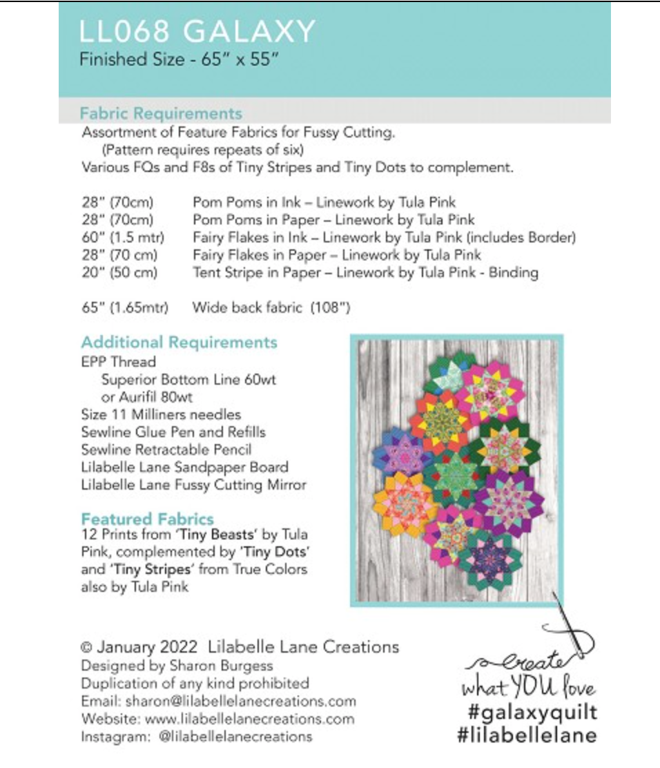 Galaxy Quilt Complete EPP and Acrylic Template by Lilabelle Lane - Full set