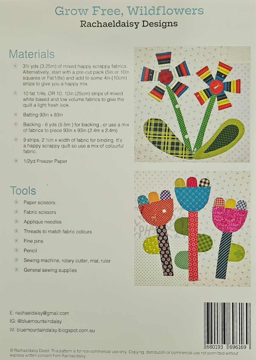 Grow Free Wildflowers quilt pattern by Rachaeldaisy Designs **More Arriving Early/Mid January; Reserve Yours Now!**