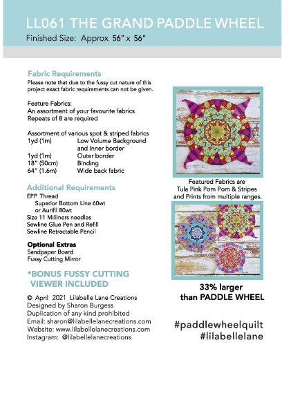 Grand Paddle Wheel Quilt Pattern and Paper Piece Kit by Lilabelle Lane Creations