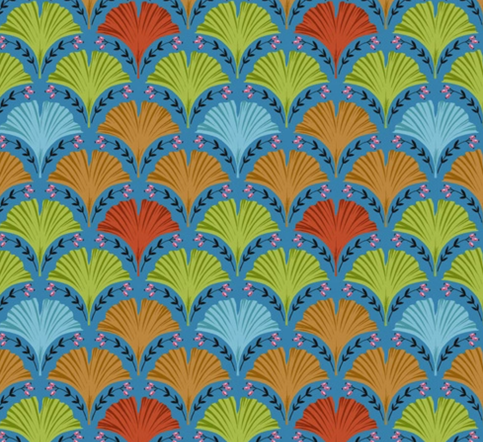 Land Art 2 by Odile Bailloeul for Free Spirit Fabrics - Ginkgo in Blue PWOB068.Blue