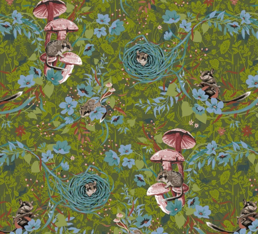Land Art 2 by Odile Bailloeul for Free Spirit Fabrics - Masked Bandits in Green PWOB061.Green