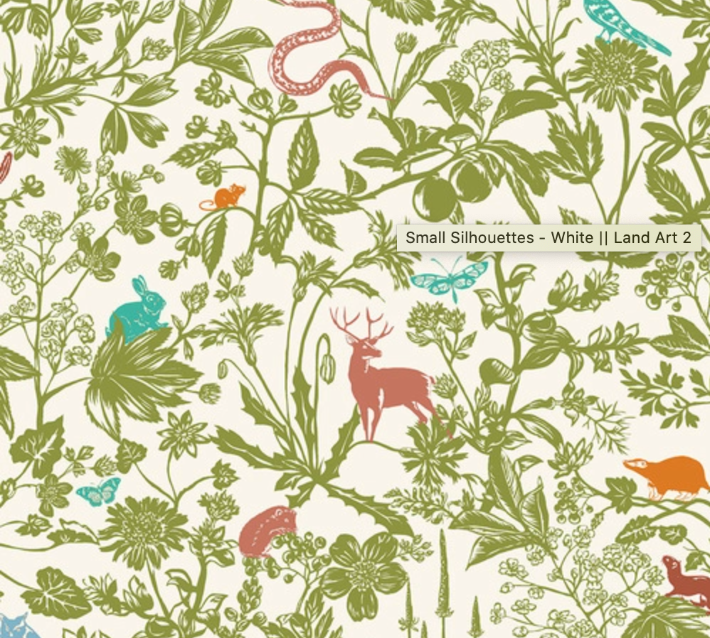 Land Art 2 by Odile Bailloeul for Free Spirit Fabrics - Small Silhouettes in White PWOB063.White