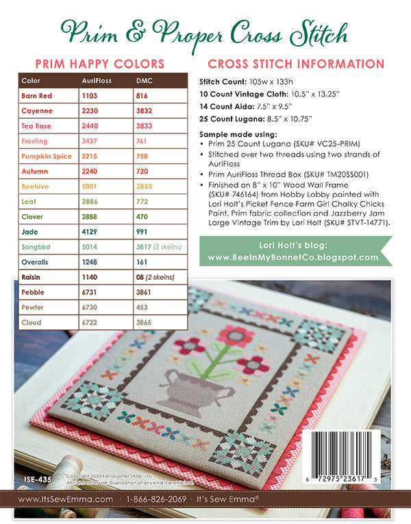 Prim & Proper Cross Stitch pattern by Lori Holt for It's Sew Emma