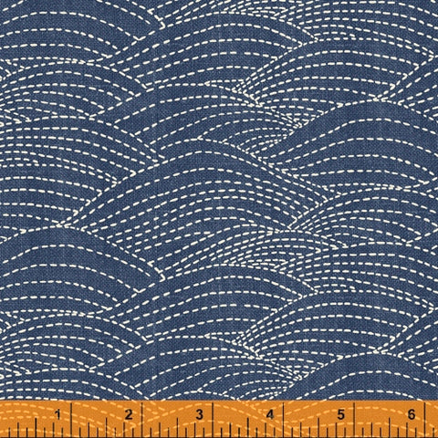 *1.75 yds Precut* Sashiko Collection by Whistler Studios for Windham Fabrics - 51814-3 Waves on Denim *end of bolt*