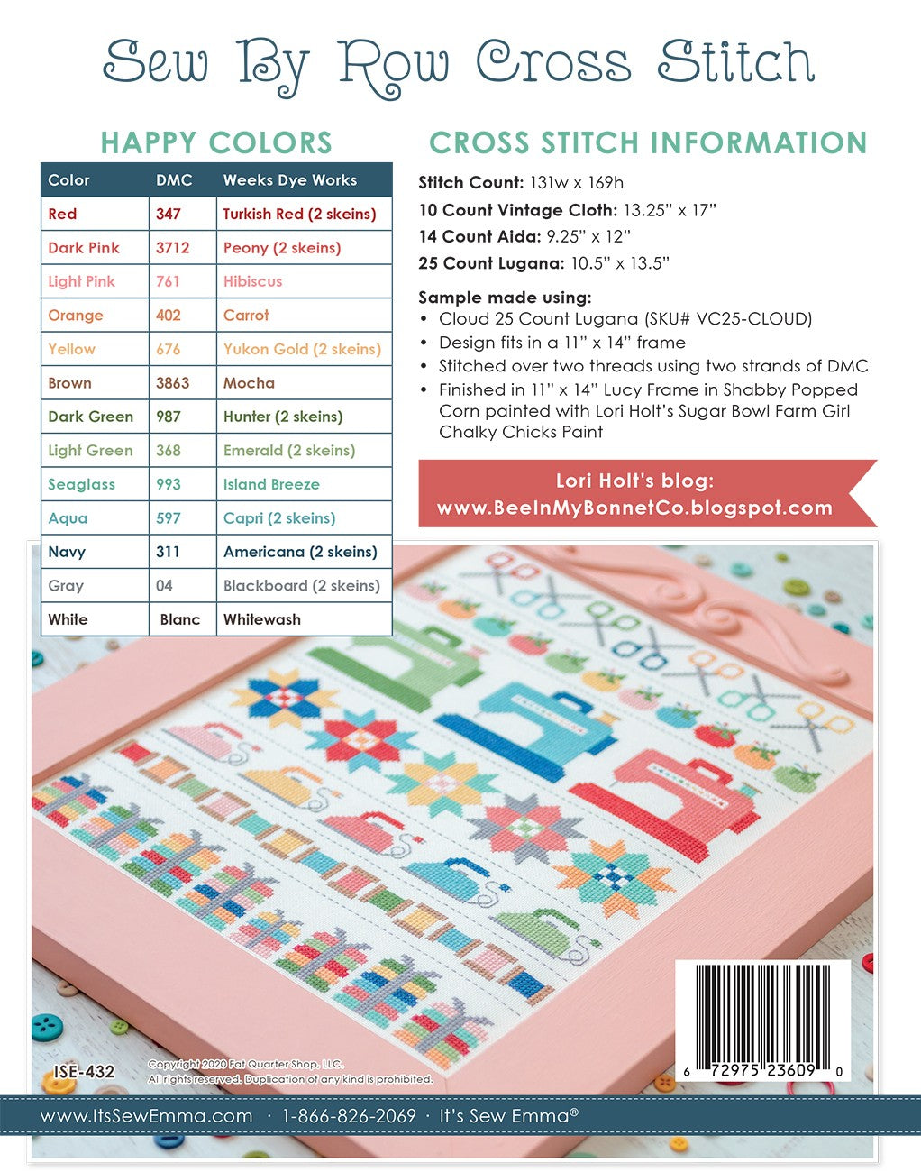 Sew by Row Cross Stitch pattern by Lori Holt for It's Sew Emma