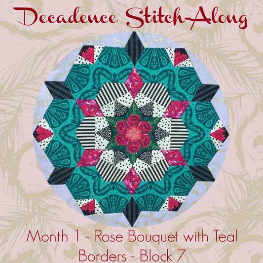 Decadence Stitch-Along - Month 1 - Rose Bouquet with Teal Borders - Block 7