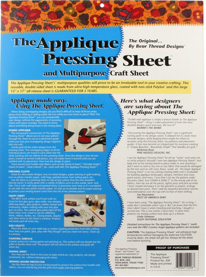 Applique Pressing Sheet 13 inches x 17 inches by Bear Thread Designs