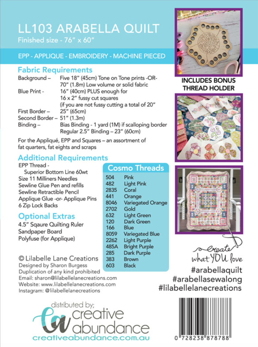 Arabella Quilt Complete EPP and Acrylic Template Kit by Sharon Burgess for Lilabelle Lane