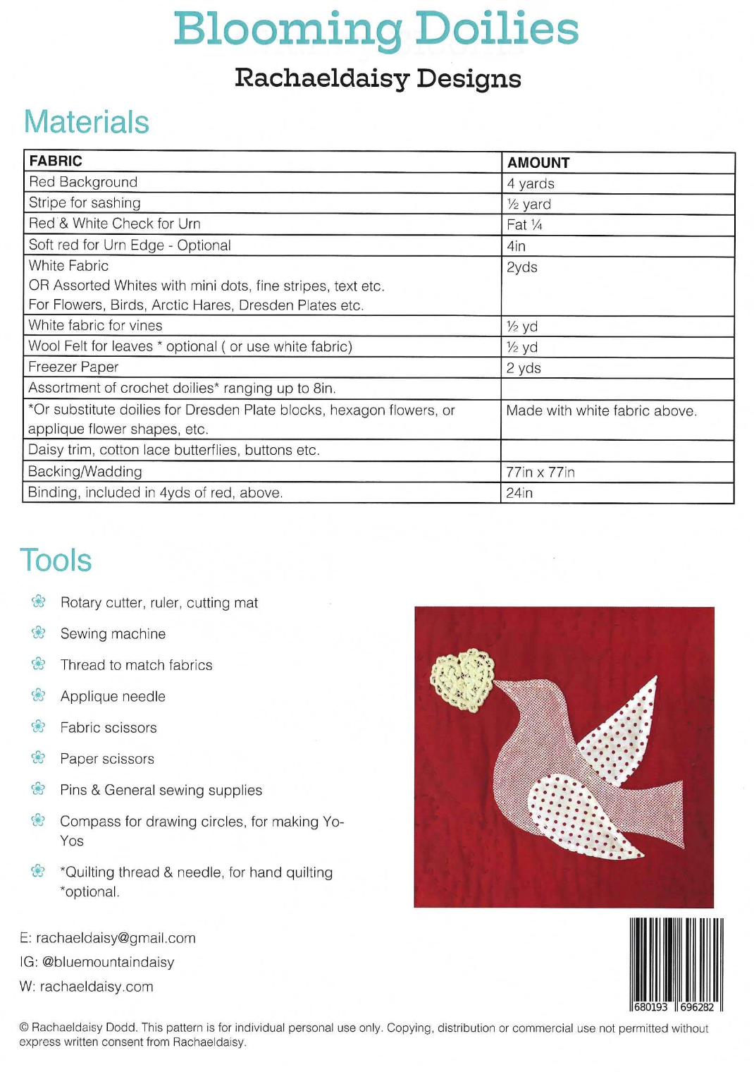 NEW: Blooming Doilies quilt pattern by Rachaeldaisy Designs **More Arriving Early/Mid January; Reserve Yours Now!**