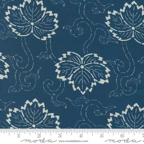 Indigo Blooming Collection by Debbie Maddy for Moda Fabrics - 48091 13 Hasu Florals Leaf in Navy