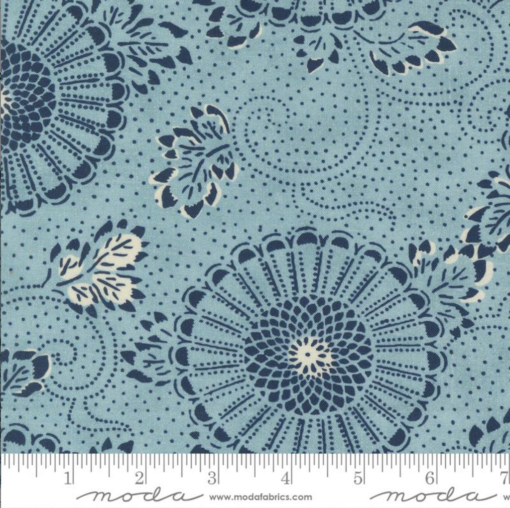 Indigo Blooming Collection by Debbie Maddy for Moda Fabrics - 48090 13 Kiku Florals in Water