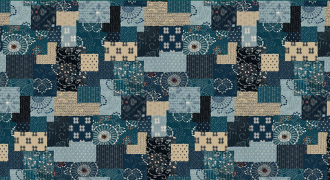 Indigo Blooming Collection by Debbie Maddy for Moda Fabrics - 48098 11 Koraju Patchwork Panel in Multi