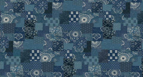 Indigo Blooming Collection by Debbie Maddy for Moda Fabrics - 48098 12 Koraju Patchwork Panel in Navy