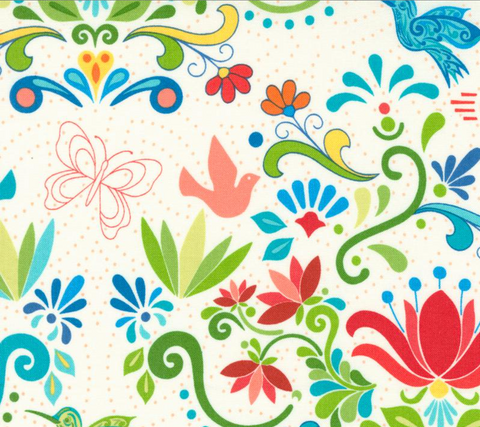 Land of Enchantment by Sarah Thomas of Sariditty for Moda Fabrics - 45030 11 Talavera Florals in Marshmallow White