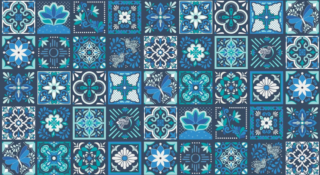 Land of Enchantment by Sarah Thomas of Sariditty for Moda Fabrics - 45036 31 Tiles Panel in Aqua Blue