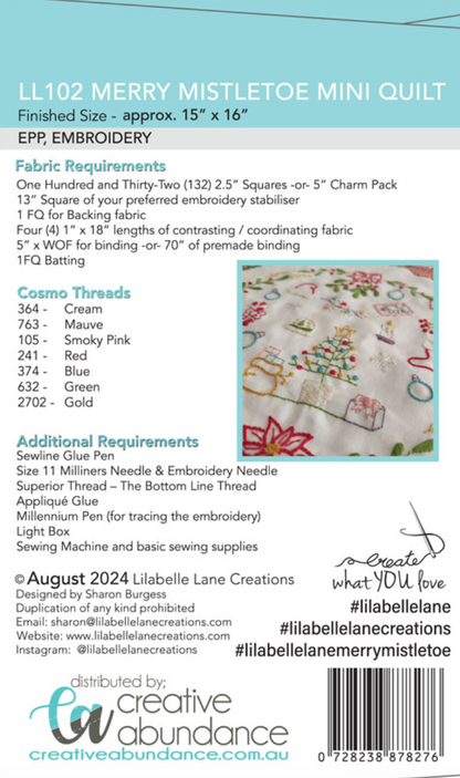 Merry Mistletoe Mini EPP and Embroidery Kit by Sharon Burgess of Lilabelle Lane Creations