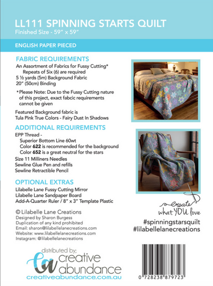Spinning Stars Quilt Complete EPP and Acrylic Template Pack by Lilabelle Lane **Just sold out!  More coming in late March; Reserve yours now**