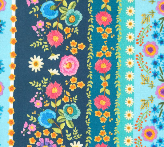Vintage Soul Collection by Cathe Holden for Moda Fabrics - 7431 14 Crewel Bands Floral in Horizon