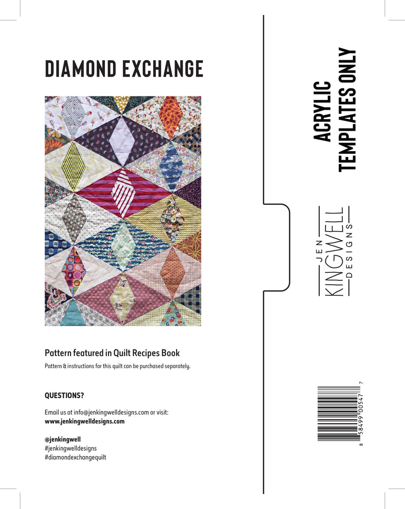 Jen Kingwell Acrylic Template Set - Diamond Exchange (FOR Use with A Pattern Found in Jen Kingwell's Quilt Recipes Book)