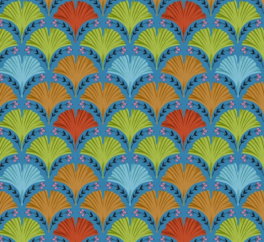 Land Art 2 by Odile Bailloeul for Free Spirit Fabrics - Ginkgo in Blue PWOB068.Blue