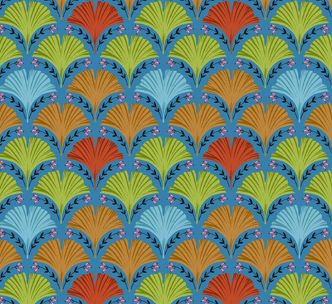 Land Art 2 by Odile Bailloeul for Free Spirit Fabrics - Ginkgo in Blue PWOB068.Blue