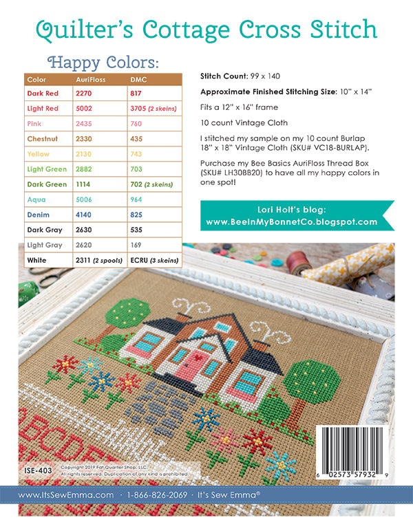 Quilters Cottage Cross Stitch pattern by Lori Holt for It's Sew Emma